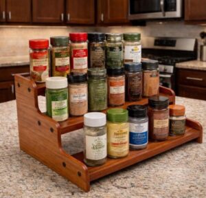 Premium Wooden 3-Tier Spice Rack Organizer for Kitchen Countertop